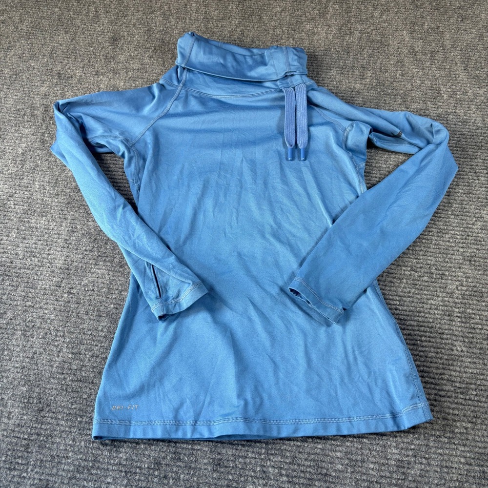 Nike Pro Dri-FIT Blue Cowl Neck Fleece Lined Training Top Thumbholes Womens S